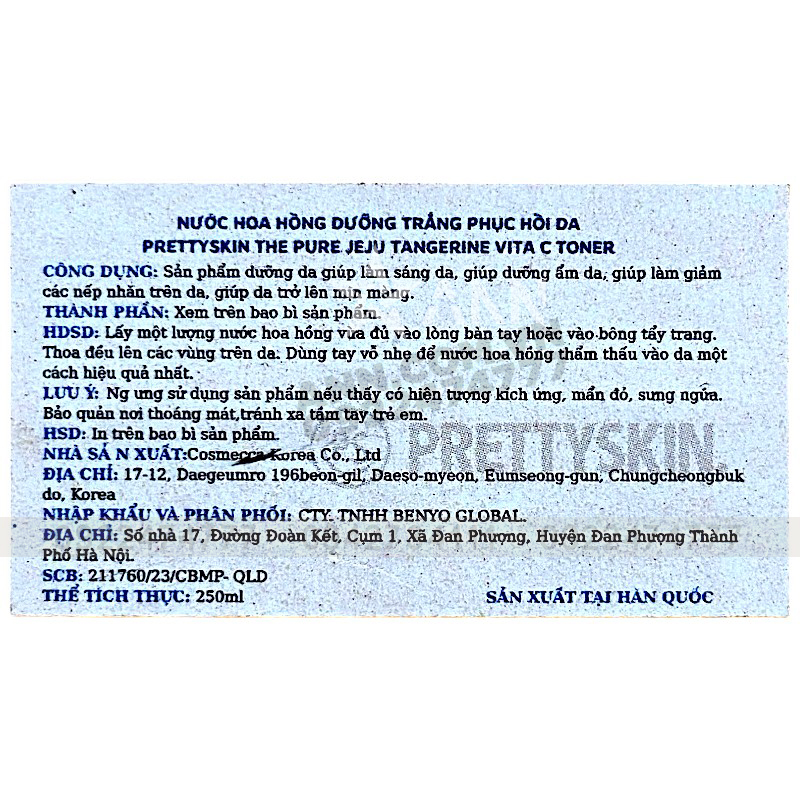 Sỉ nước Hoa Hồng Prettyskin The Pure Jeju Tangerine Vita C Toner 250ml
