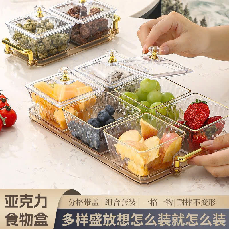 Khay Đựng Mứt Tết 6 Hũ Vuông Trắng Viền Vàng - Hũ Đựng Bánh Kẹo Các Loại Hạt Ngày Tết 31×18.3×3,5cm & 9x5.3cm