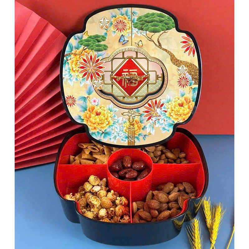 Khay Đựng Mứt Bông Hoa 4 Cánh - Khay Đựng Mứt Tết Bánh Kẹo Họa Tiết 3D