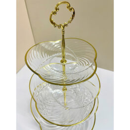 Khay Mứt Nhựa Mạ Vàng 3 Tầng Trong Suốt - Khay Đựng Mứt Tết Bánh Kẹo 35,5x26cm - KDM3TTS