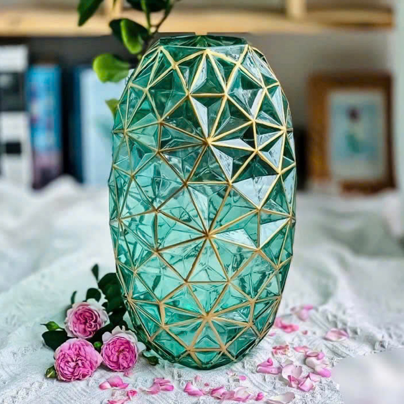 Giá sỉ bình Hoa Thủy Tinh - Lọ Hoa Viền Vàng Sang Trọng 35x8cm