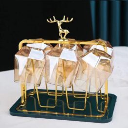 Khay Úp Cốc Hình Chữ Nhật Mạ Vàng - Khay Úp Ly Tuần Lộc 17x14x20cm - KULMVTL01