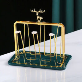 Khay Úp Cốc Hình Chữ Nhật Mạ Vàng - Khay Úp Ly Tuần Lộc 17x14x20cm - KULMVTL01
