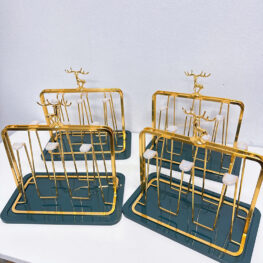 Khay Úp Cốc Hình Chữ Nhật Mạ Vàng - Khay Úp Ly Tuần Lộc 17x14x20cm - KULMVTL01