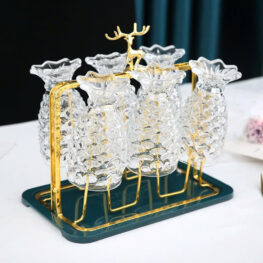 Khay Úp Cốc Hình Chữ Nhật Mạ Vàng - Khay Úp Ly Tuần Lộc 17x14x20cm - KULMVTL01