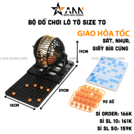 Bộ Đồ Chơi Lô Tô Size To - Loto Bingo 90 Số Có Tờ Thẻ Dò Và Lồng Quay Xổ Số Dịp Tết 25×25cm - BDCLTST01