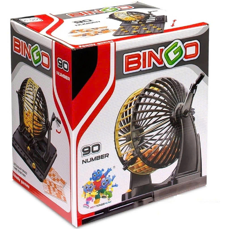 Bộ Đồ Chơi Lô Tô Size To - Loto Bingo 90 Số Có Tờ Thẻ Dò Và Lồng Quay Xổ Số Dịp Tết 25×25cm