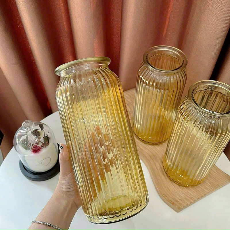 Giá sỉ bình Hoa Thủy Tinh - Lọ Hoa Màu Hổ Phách Kiểu Dáng Vintag 25x8.5cm