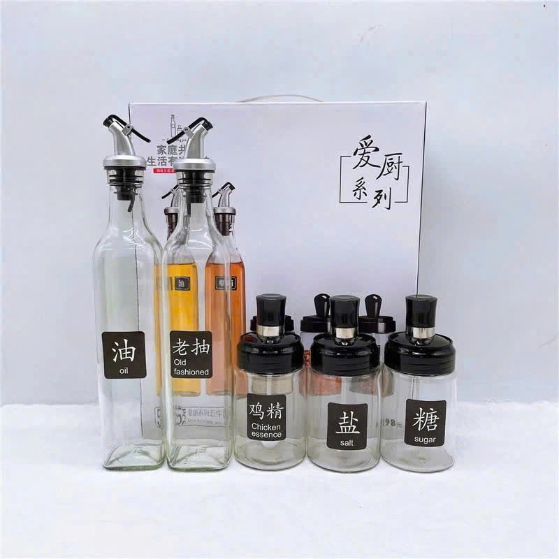 Giá sỉ bộ Hũ Lọ Gia Vị Thủy Tinh 5 Món 500ml 250ml 31x5.2cm & 15x6.5cm