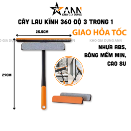 Cây Lau Kính 3 Trong 1 -Chổi Lau Kính Gạt Nước Xoay 360 Độ Linh Hoạt 29x25.5cm - CLK01