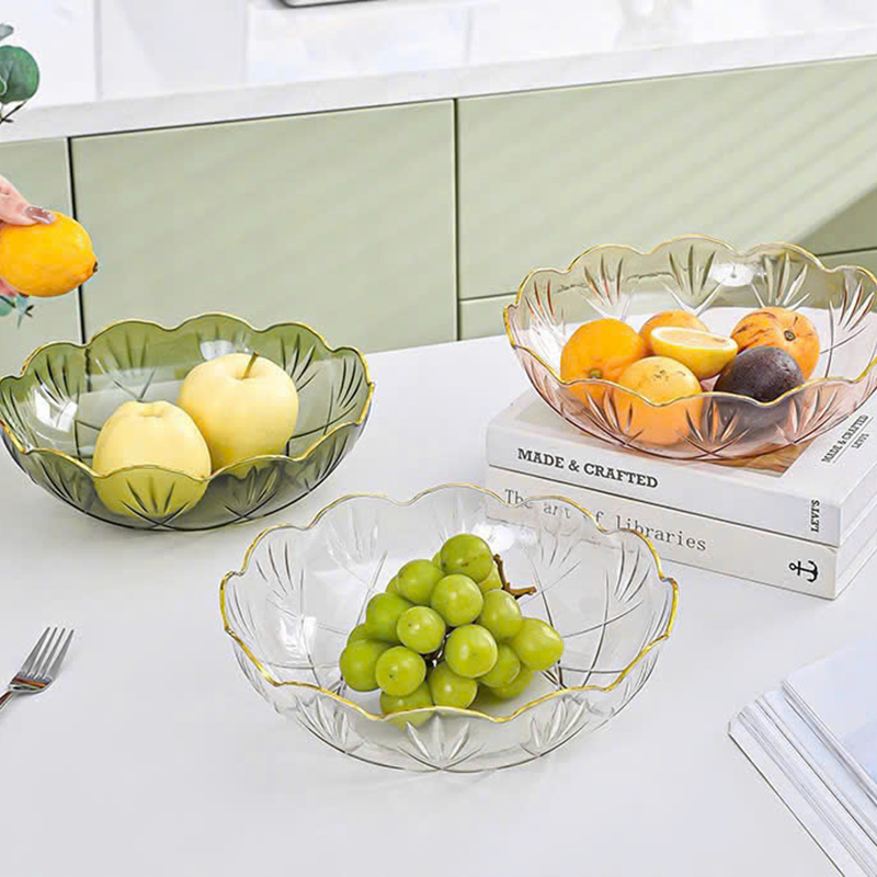 Đĩa Nhựa Đựng Trái Cây Viền Vàng Sang Trọng 25.2x7.5cm