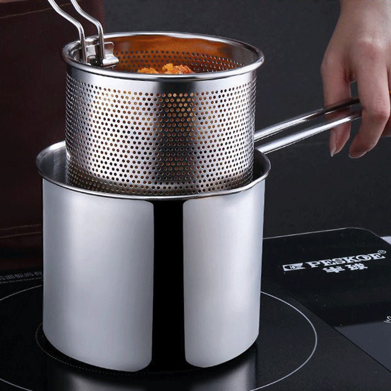 Ca Lọc Dầu Bằng Thép Có Lưới Lọc Cặn Và Tạp Chất - Nồi Chiên Ngập Dầu Mini Có Tay Cầm 1,2L 13x14x12cm