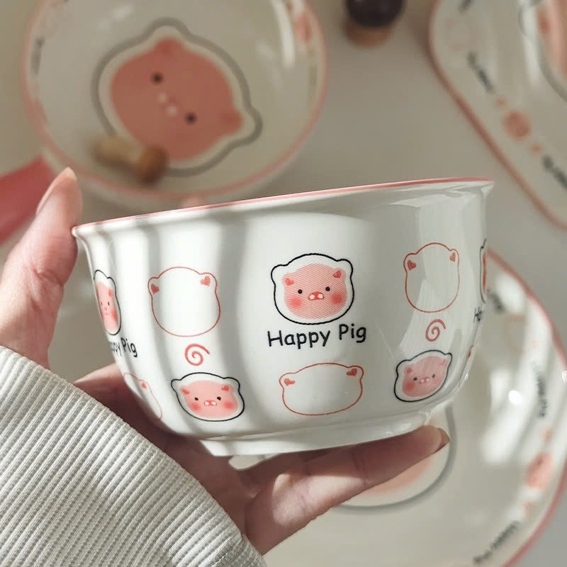 26053_z6242228061077-c35c9129b245c8db50ad2550109a71ff_20250122161613-2.jpg Set 2 Chén Sứ Cao Cấp - Bát Họa Tiết Heo Hồng Dễ Thương Kèm Muỗng 6.4x11.4cm - CSCC01