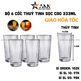 Bộ 6 Cốc Thủy Tinh Sọc Cao Sang Trong - Ly Thủy Tinh 333ml 14.3x7.4cm - LTTSC01