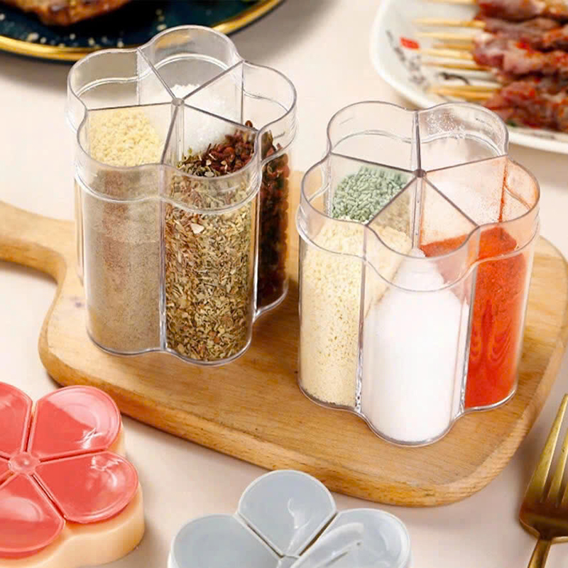 Hũ Đựng Gia Vị Nhựa Cao Cấp - Lọ Gia Vị 5 Ngăn Hình Hoa 9x11cm