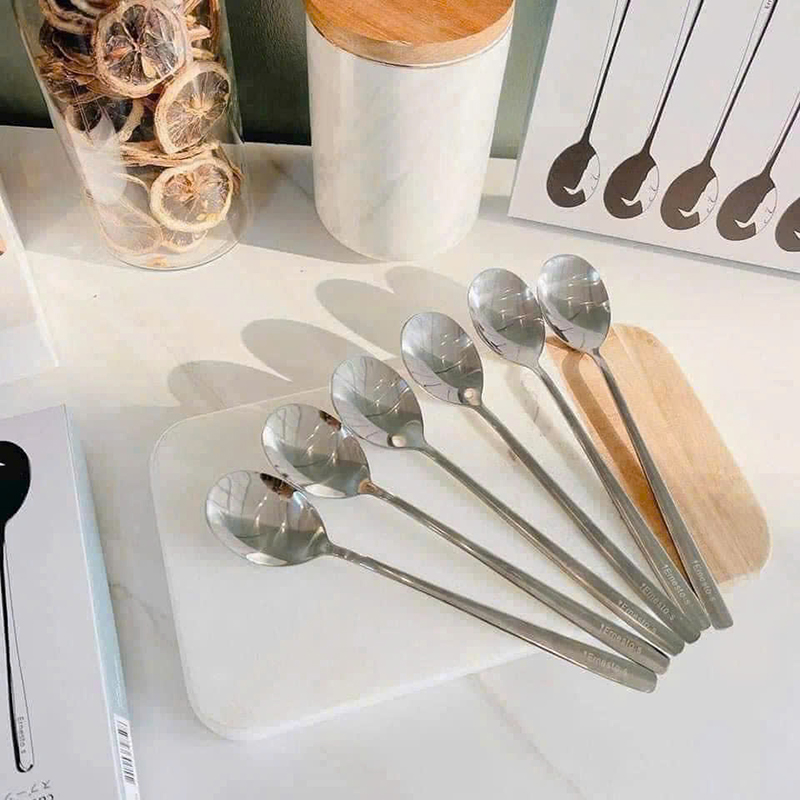 Hộp 6 Muỗng Dài Inox 304 - Thìa Inox Cao Cấp Bền Đẹp 20.5x4cm