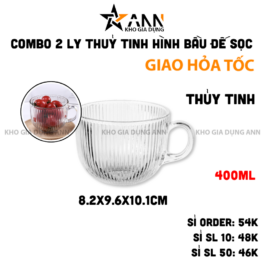 Combo 2 Ly Thuỷ Tinh Hình Bầu Đế Sọc - Ly Thủy Tinh Cao Cấp 400ml 8.2x9.6x10.1cm - LTT02