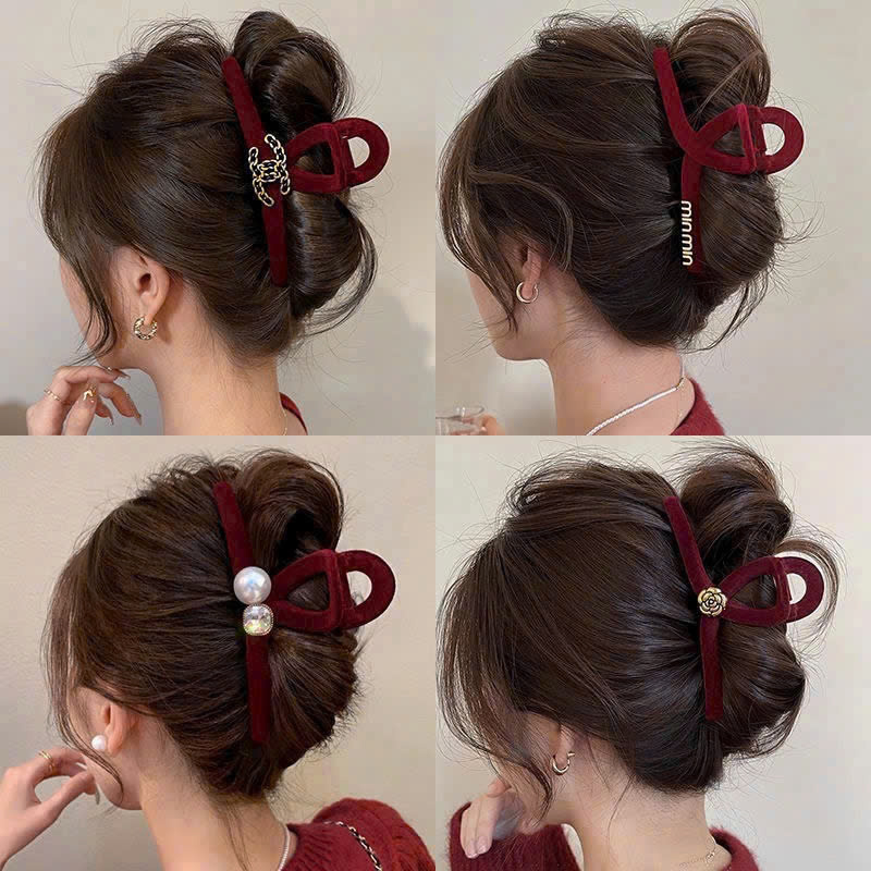 Sỉ set 4 Kẹp Tóc Nhung Đỏ Hot Mùa Tết 2025