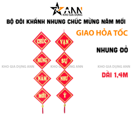 Bộ Đôi Khánh Nhung Chúc Mừng Năm Mới – Vạn Sự Như Ý – An Khang Thịnh Vượng Trang Trí Tết Dài 1.4m - BDKN01