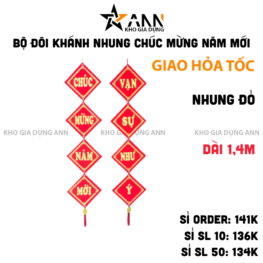 Bộ Đôi Khánh Nhung Chúc Mừng Năm Mới – Vạn Sự Như Ý – An Khang Thịnh Vượng Trang Trí Tết Dài 1.4m - BDKN01