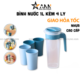 Bình Nước 1L Kèm 4 Ly Tiện Lợi - Bình Nước Bằng Nhựa Cao Cấp - BNK4L01