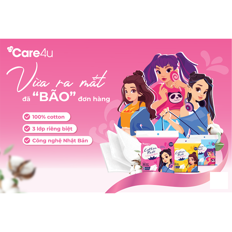 26134_20240614-bxaxv7ws_20250311184512-2.png Bông Tẩy Trang Vuông Care4u Cotton Pads For Lovely Girl - 233 Miếng - 4973560041652