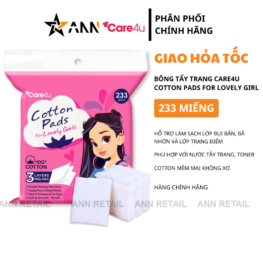 Bông Tẩy Trang Vuông Care4u Cotton Pads For Lovely Girl - 233 Miếng - 4973560041652