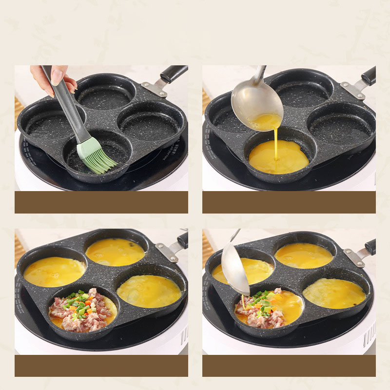 Chảo 4 Ngăn Xài Được Tất Cả Loại Bếp - Chảo Đá Chống Dính Cao Cấp 21x18cm