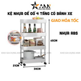 Kệ Để Đồ - Kệ 4 Tầng - Kệ Bếp - Kệ Nhựa Để Đồ Có Bánh Xe 65cmx38cmx21cm - KDD4T01