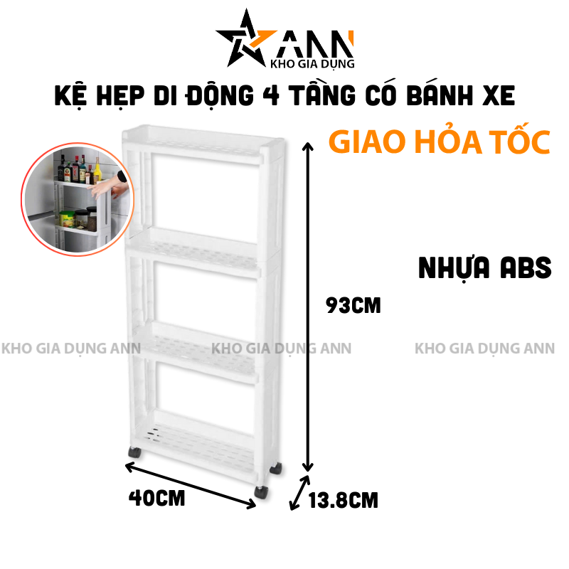 26143_436_20250320121619.png Kệ Hẹp Để Đồ 4 Tầng - Kệ Bếp - Kệ Nhựa Có Bánh Xe 93x40x13,8cm - KDD4T02