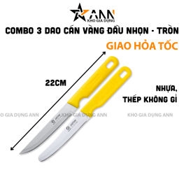 Combo 3 Dao Cán Vàng Đầu Nhọn – Tròn - Dao Gọt Trái Cây 22cm - DCTC01