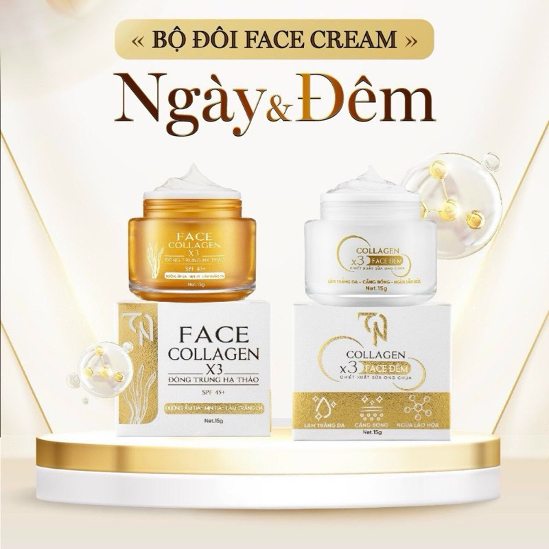 Combo Kem Face Ngày Đêm Collagen X3 TN Đông Trùng Hạ Thảo Mỹ Phẩm Đông Anh 15g