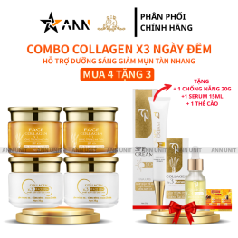 COMBO 7 SẢN PHẨM Collagen X3( 2 FACE NGÀY + 2 FACE ĐÊM+ CHỐNG NẮNG+ SERUM + THẺ CÀO) Mỹ Phẩm Đông Anh - COMBO7SP