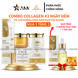COMBO 5 SAN PHAM Collagen X3 ( FACE NGÀY+ FACE ĐÊM+ CHỐNG NẮNG + SERUM+ THẺ CÀO) Mỹ Phẩm Đông Anh - COMBO5SANPHAM
