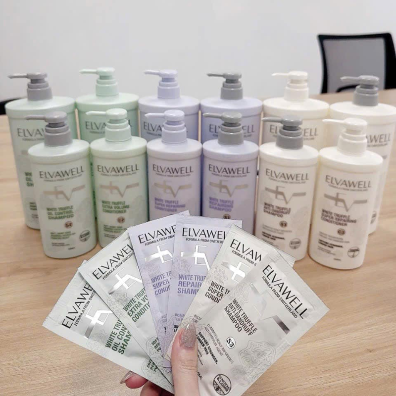 Combo Dầu Gội Xã Elvawell Màu Trắng 500ml Hỗ Trợ Nuôi Dưỡng Tóc Suôn Mượt Và Giảm Gàu - Tặng Gói Test Mini