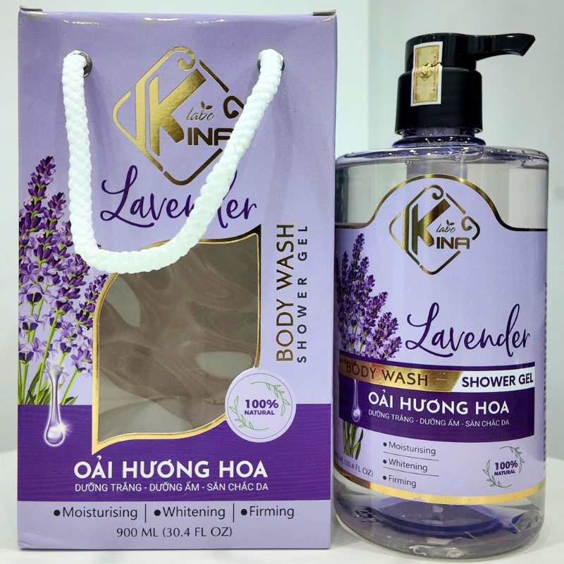 Sữa Tắm Kina Hương Nước Hoa Oải Hương 900ml - Hỗ Trợ Cấp Ẩm Dưỡng Sáng Da Mịn Màng - Tặng Kèm 1 Bông Tắm