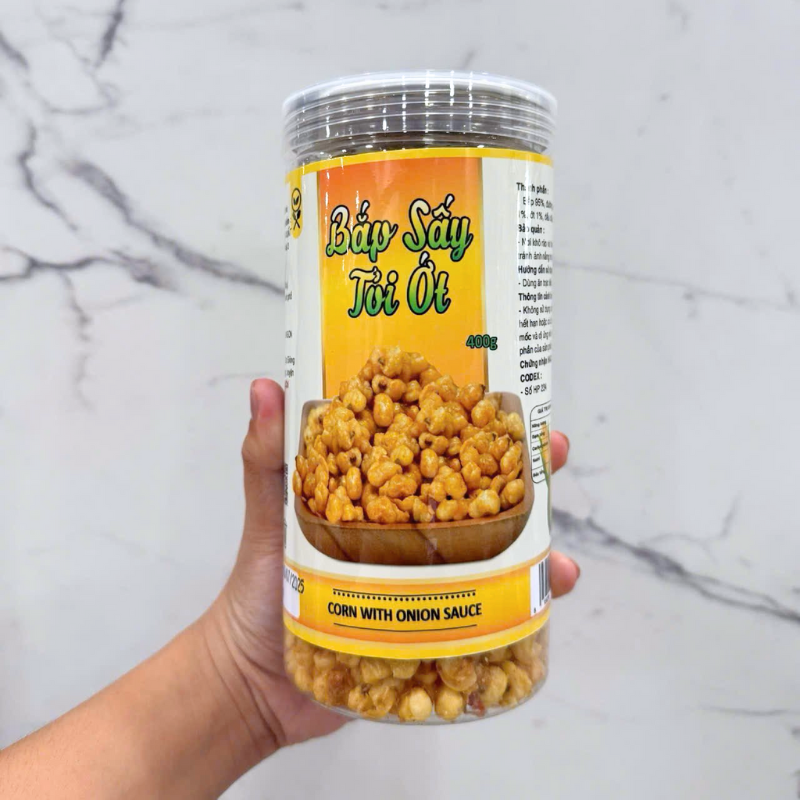 Bắp Sấy Tỏi Ớt Hộp 400g Thơm Ngon
