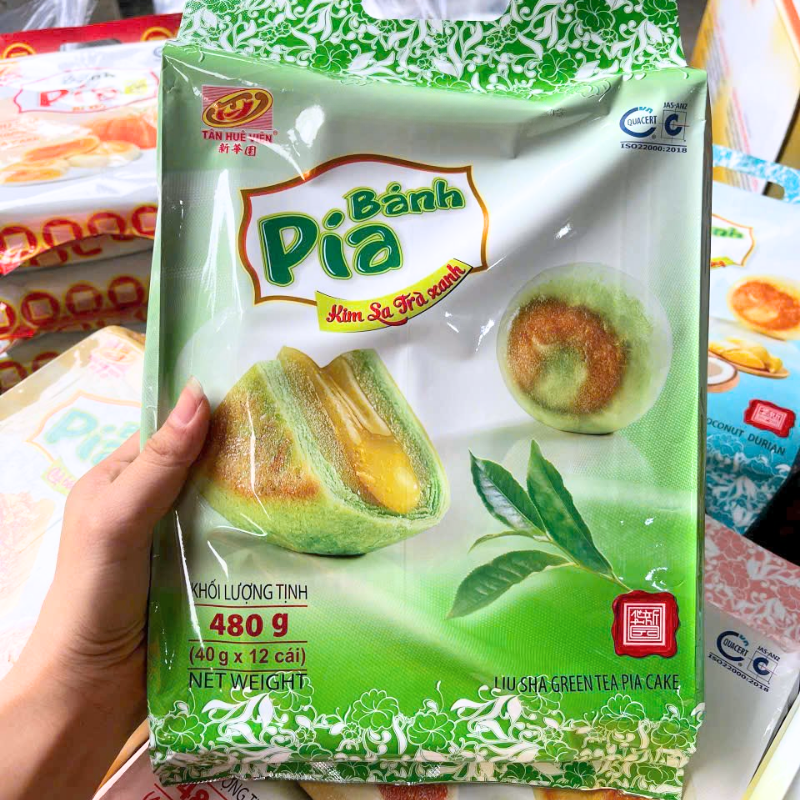 Bánh Pía Kim Sa Trà Xanh Tân Huê Viên Thơm Ngon 480g (40g x 12 cái)