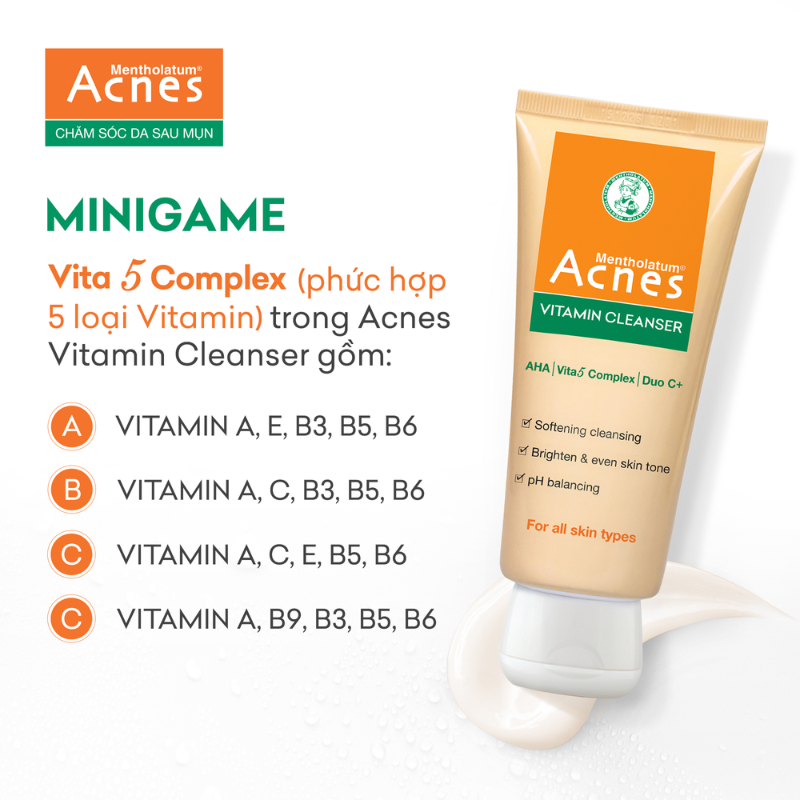 Kho sỉ sữa Rửa Mặt Mentholatum Acnes Vitamin Cleanser 100g - Sữa Rửa Mặt Acnes Dành Cho Da Thâm Mờ Thâm Sẹo