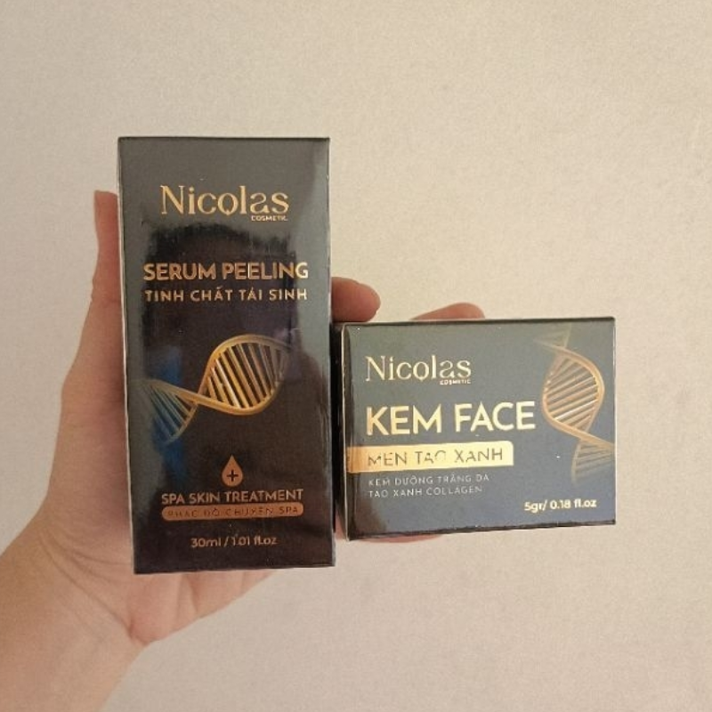 Sỉ combo Tái Sinh Nicolas - Serum Peeling 30ml & Kem Face Men Tảo Xanh Collagen 5g