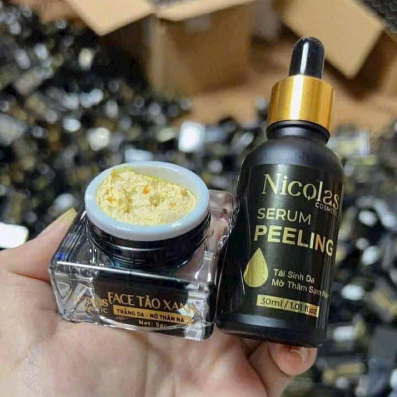 Sỉ combo Tái Sinh Nicolas - Serum Peeling 30ml & Kem Face Men Tảo Xanh Collagen 5g