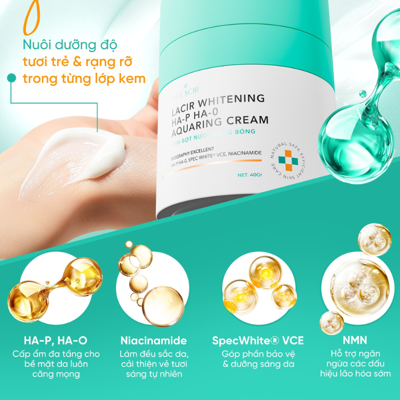 Kem Bọt Nước Căng Bóng Dr Lacir Whitening Ha-p Ha-o Aquaring Cream Ban Đêm 40g
