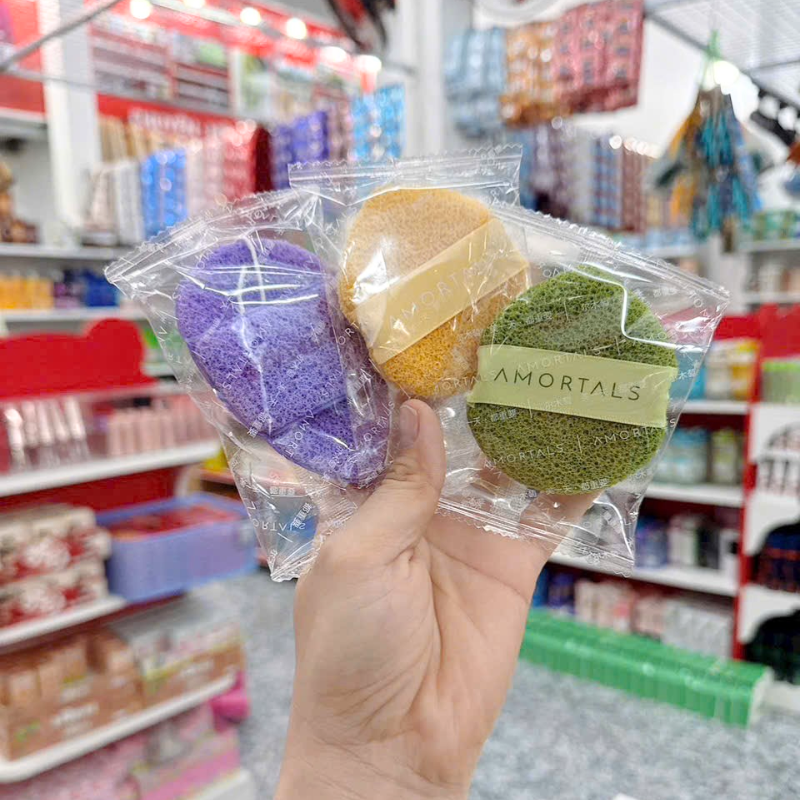 Sỉ hộp 3 Miếng Bông Mút Rửa Mặt Bọt Biển Amortals (Có Chữ)