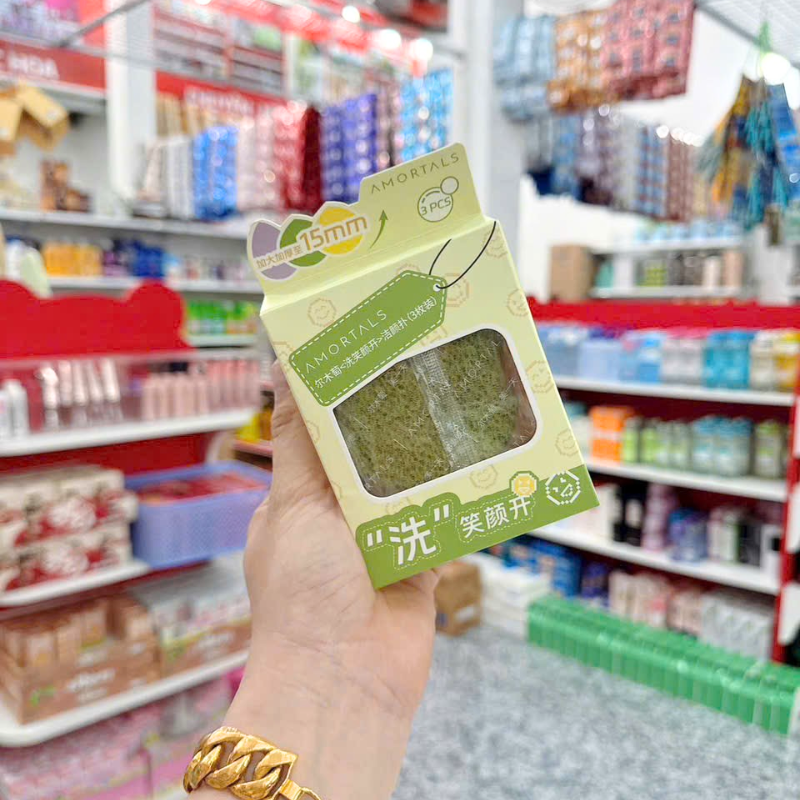 Sỉ hộp 3 Miếng Bông Mút Rửa Mặt Bọt Biển Amortals (Có Chữ)