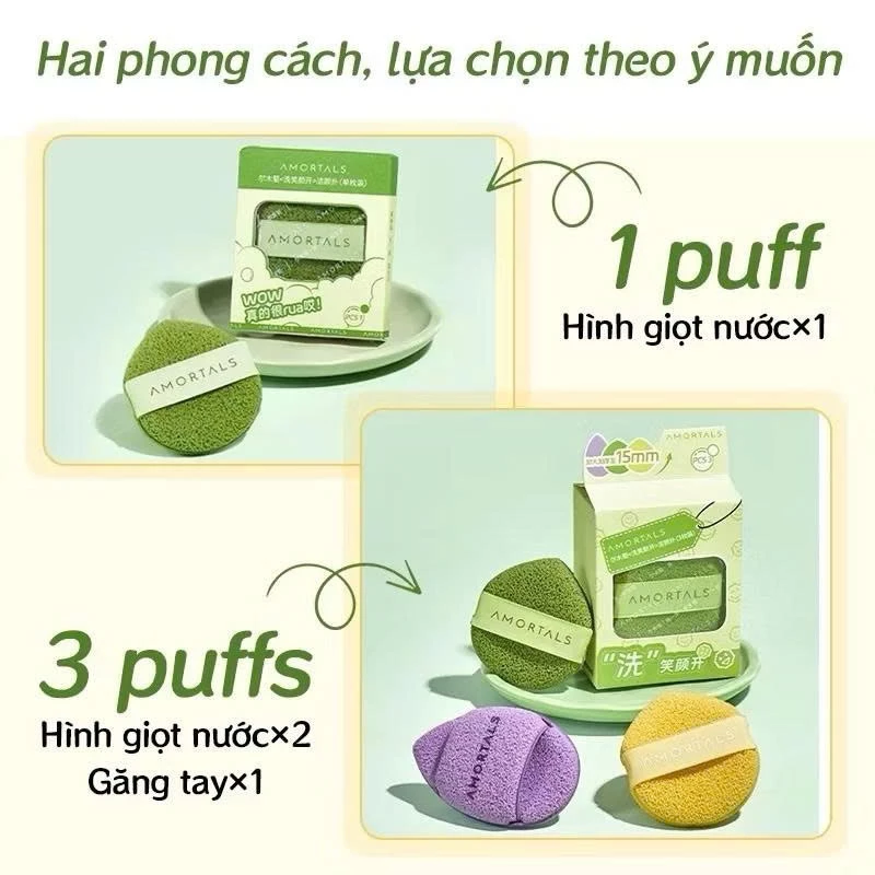 Sỉ hộp 3 Miếng Bông Mút Rửa Mặt Bọt Biển Amortals (Có Chữ)