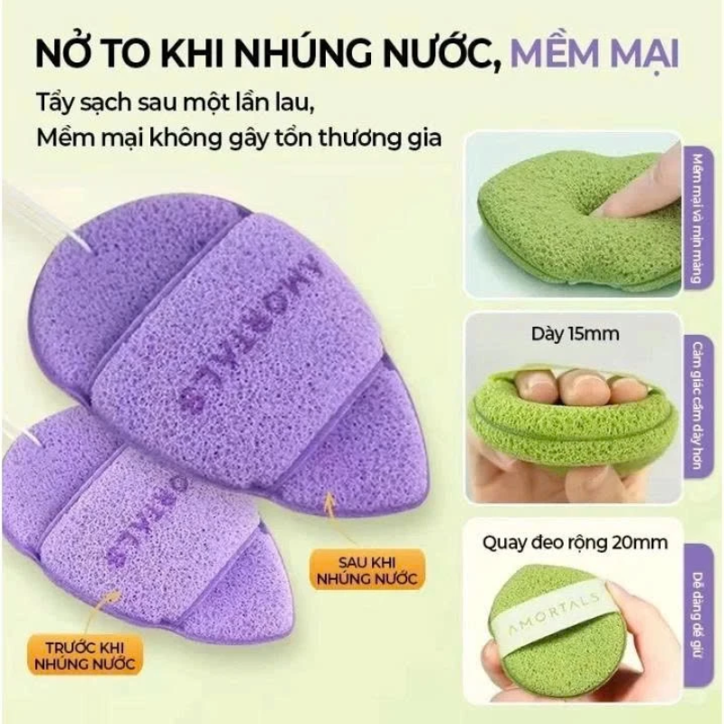 Sỉ hộp 3 Miếng Bông Mút Rửa Mặt Bọt Biển Amortals (Có Chữ)