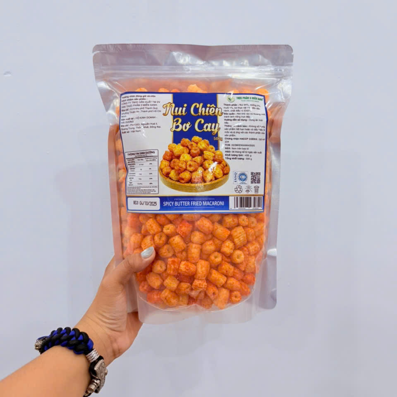 Giá sỉ nui Chiên Bơ Cay Cam 500g Giòn Ngon Túi Zip