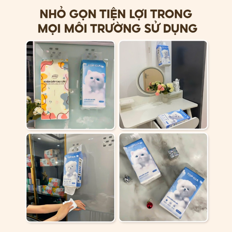 Set 6 Túi Khăn Giấy Rút Treo Tường Màu Xanh Có 4 Lớp Top Gia