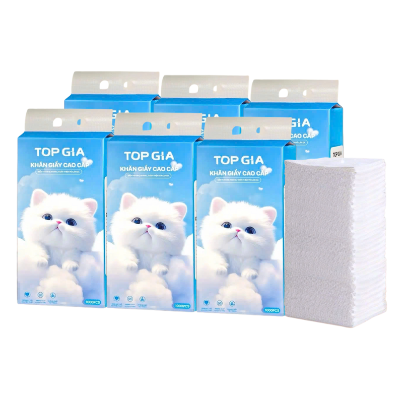 Set 6 Túi Khăn Giấy Rút Treo Tường Màu Xanh Có 4 Lớp Top Gia