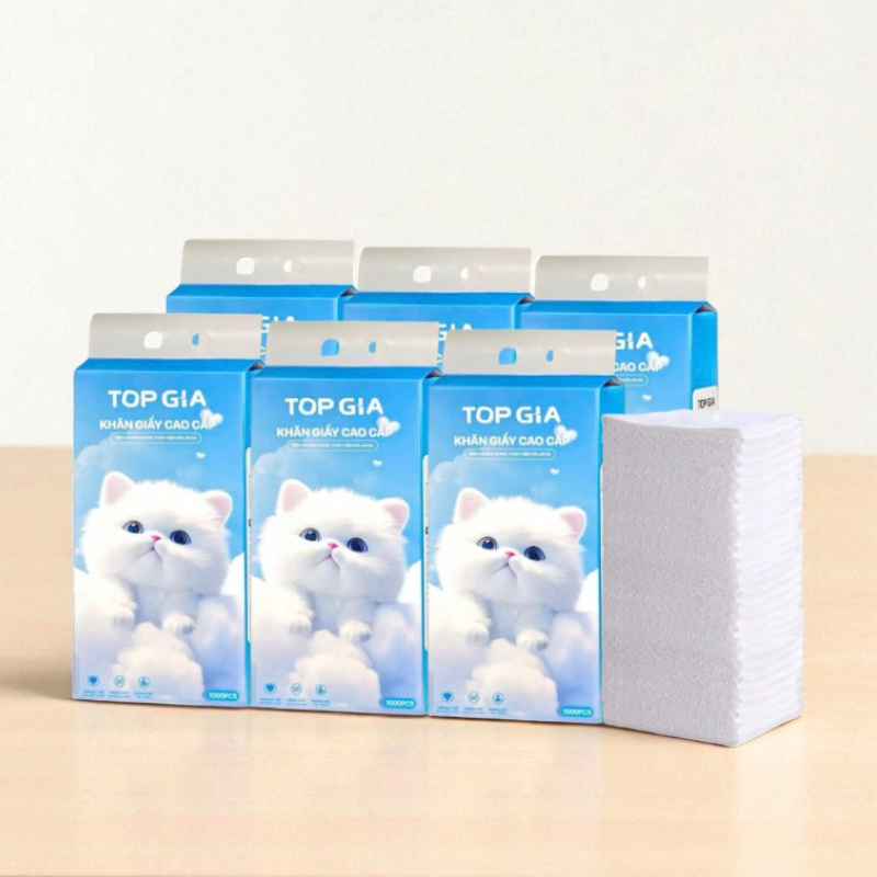 Set 6 Túi Khăn Giấy Rút Treo Tường Màu Xanh Có 4 Lớp Top Gia